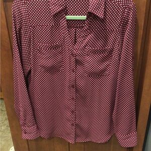 Express Portofino Maroon and White Polka Dot Shirt S